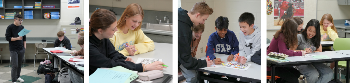 four photos of classroom learning in Mr. Zhang's class